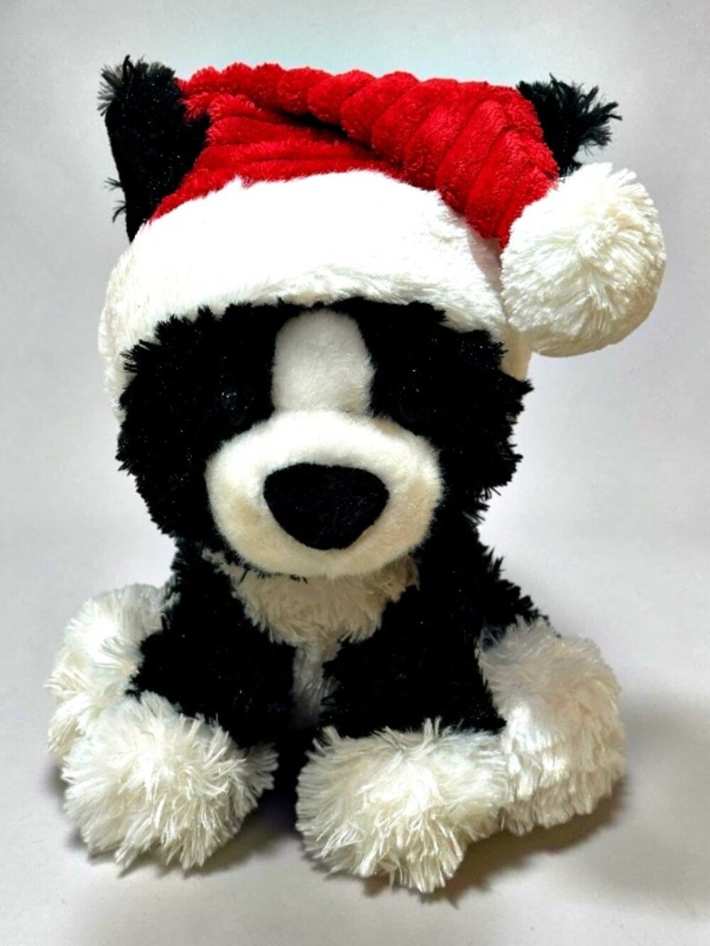 Aurora Black White Dog Plush Red Christmas Stocking Hat 9" Stuffed Animal 2018